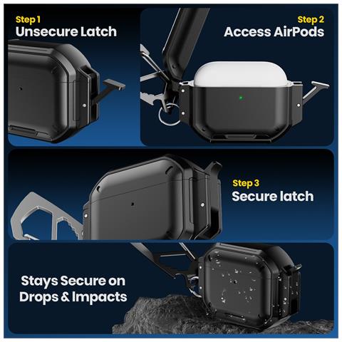 Custodia Protettiva In Tpu Con Penna Per La Pulizia Compatibile Con Apple Airpods Pro 3 - Antiurto E Impermeabile Black - Foto 2
