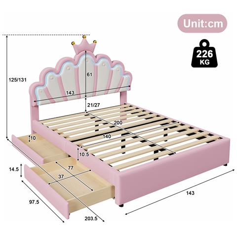 Letto Per Bambini Con Design A Corona, Schienale Regolabile E Led - Foto 3