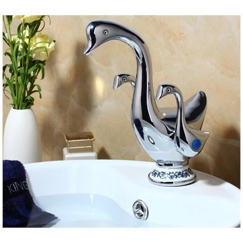 Rubinetto per lavabo da bagno, Blackswan, tipo M257 Lebada, modello cromato con motivo in ceramica bianca, misura 22 cm - Foto 2