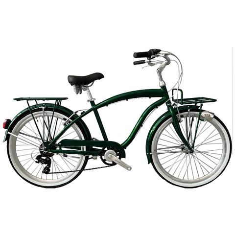 Bici Alluminio Da Uomo Misura 26 City Bike Bicicletta Beach Cruiser Stile Americano Cambio 7v Completa Di Accessori Luci A Led - 46 Verde Pino - Foto 1