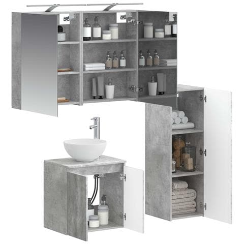 Set di mobili per il bagno 4 pcs Grigio Cemento - Foto 2