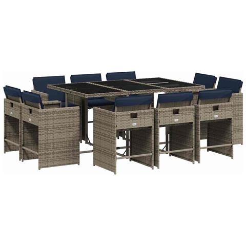 Set da pranzo da giardino da 11 pz con Cuscini in Polyrattan Grigio - Foto 1