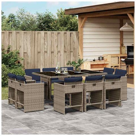 Set da pranzo da giardino da 11 pz con Cuscini in Polyrattan Grigio - Foto 2