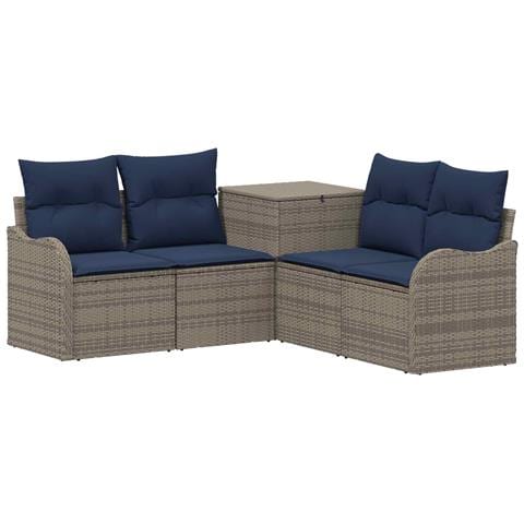 Set di divani 5 pz Grigio e Blu Navy Rattan sintetico e Acciaio - Foto 1
