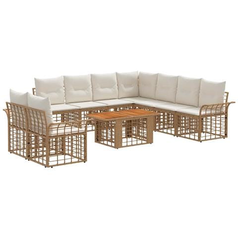 Set Divano da Giardino 10 pz Naturale e Bianco Crema polyrattan - Foto 1