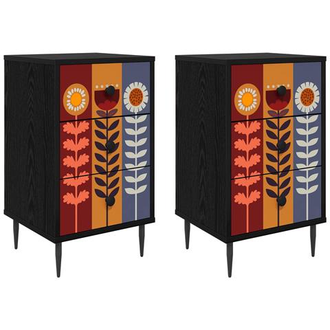 Armadio da Notte ESSEN 2 pz Rovere Nero 36 x 33 x 61 cm - Foto 1