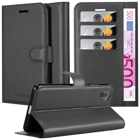 Custodia Compatibile Con Sharp Aquos R3 In Nero Carbone - Coperchio Protettiva Con Chiusura Magnetica, Funzione Stand E Tasca Per Le Carte - Foto 1