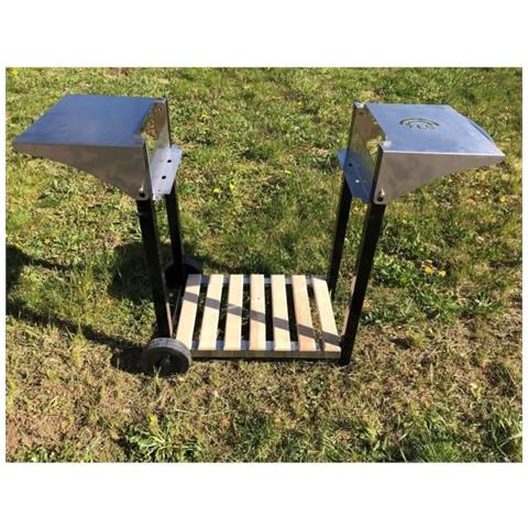 8477 Carrello Per Plancha Aquitaine Pro, Carrello Con Ruote, Carrelli Laterali E Pieghevoli, Acciaio Inox E Legno - Foto 1