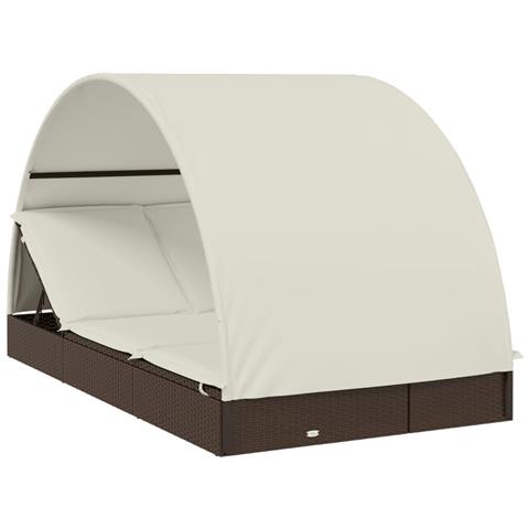 Lettino Doppio Tetto Rotondo Marrone 211x112x140 cm Polyrattan - Foto 1