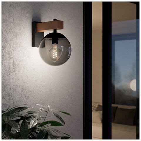 Applique Contemporanea Da Esterno Bufalata 1 Luce Acciaio Nero E Marrone - Foto 1