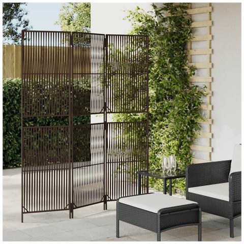Divisorio per Ambienti a 3 Pannelli Marrone in Polyrattan - Foto 1