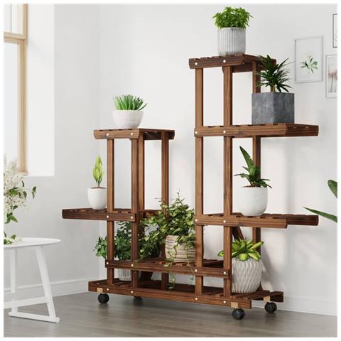 Portafiori Con Ruote 95x25x101 Cm In Legno Massello Di Abete - Foto 3