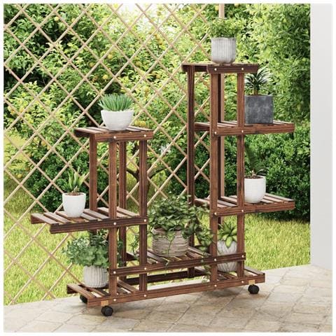 Portafiori Con Ruote 95x25x101 Cm In Legno Massello Di Abete - Foto 1