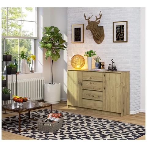 Cassettiera K160, 2 ante e 4 cassetti, 160x40x99 cm, Colore Quercia Artisan - Foto 4