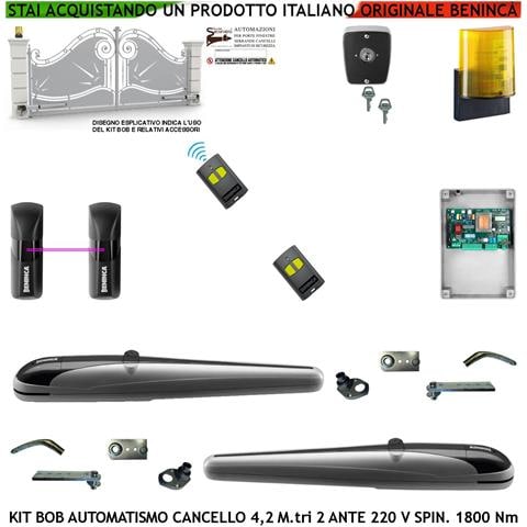 Kit Bob Automatismo Cancello 4,2 Metri 2 Ante Motori Elettromeccanici 230 V Corsa 325 Mm Spinta 1800 Nm Sblocco A Chiv - Foto 1
