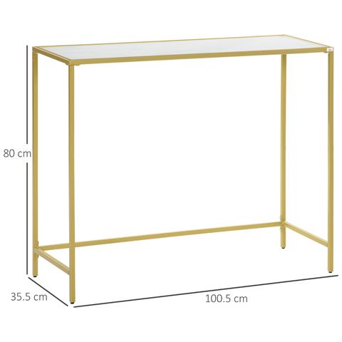 Mobile Consolle Da Ingresso In Acciaio E Vetro Temperato, 100x35.5x80cm, Bianco E Oro - Foto 6