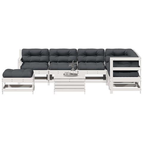 Set Salotto Giardino 8pz con Cuscini Bianco Legno Massello Pino - Foto 9