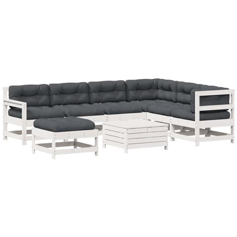 Set Salotto Giardino 8pz con Cuscini Bianco Legno Massello Pino - Foto 1