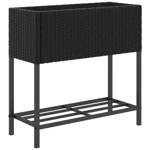 Fioriera da Giardino con Ripiano Nera in Polyrattan - Foto 1