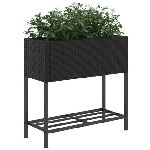 Fioriera da Giardino con Ripiano Nera in Polyrattan - Foto 10