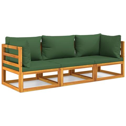 Set Salotto da Giardino 3pz con Cuscini Verdi in Legno Massello - Foto 1