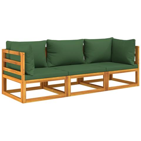 Set Salotto da Giardino 3pz con Cuscini Verdi in Legno Massello - Foto 7