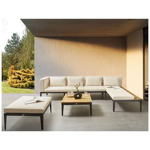 Set Salotto Da Giardino Con Tavolo E Pouf 4 Posti Bracciano Lato Sinistro Legno Di Acacia Certificato Beige Chiaro - Foto 1