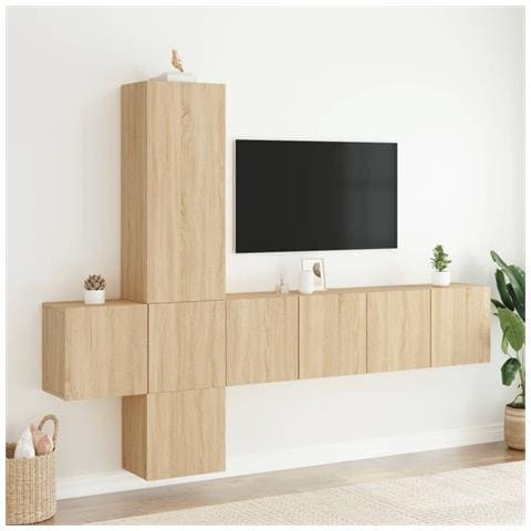Mobili Tv A Muro 5pz Rovere Sonoma In Legno Multistrato - Foto 3