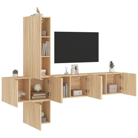 Mobili Tv A Muro 5pz Rovere Sonoma In Legno Multistrato - Foto 1