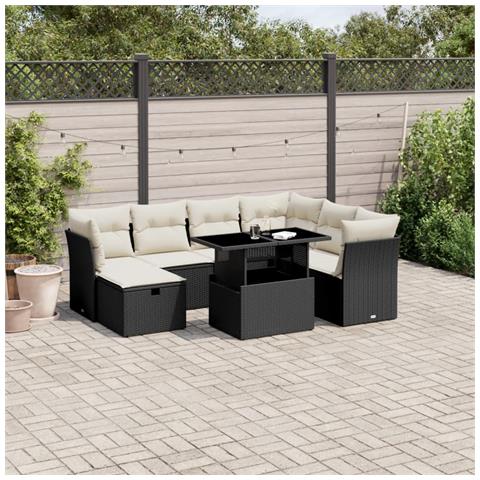 Set Divani Da Giardino Con Cuscini 8 Pz Nero In Polyrattan - Foto 1