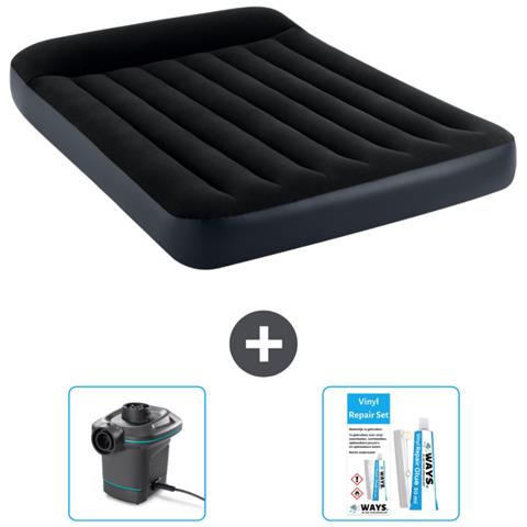 Set Materassino Gonfiabile - 191x137x25 Cm - Blu Scuro - Include Accessori Coordinati Cb14 - Foto 1