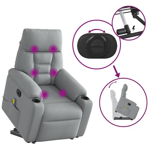 Poltrona Alzapersona Massaggi Elettrica Grigio Chiaro Tessuto - Foto 9
