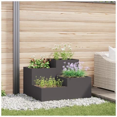 vasi da giardino  80x80x60 cm Acciaio Nero - Foto 2