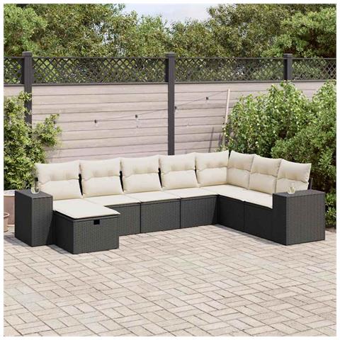 Set Divani da Giardino con Cuscini 8 pz Nero in Polyrattan - Foto 2