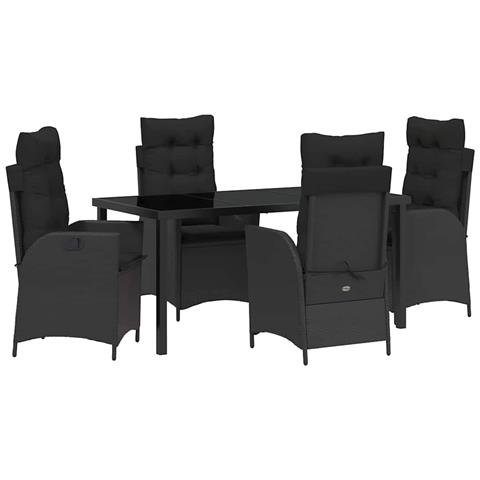 Set da Pranzo per Giardino 5 pcs Nero polyrattan - Foto 1