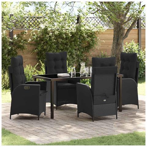 Set da Pranzo per Giardino 5 pcs Nero polyrattan - Foto 2