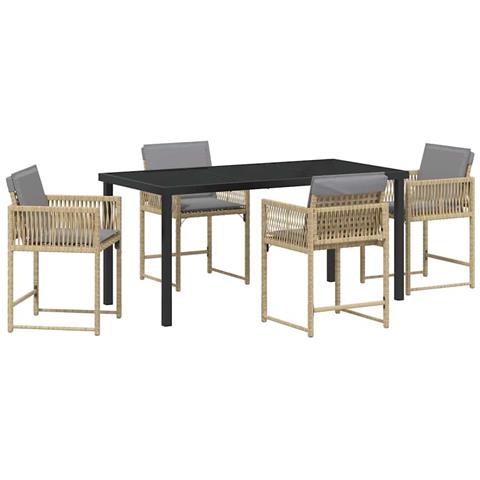Set da Pranzo per Giardino 5 pcs Beige polyrattan - Foto 1
