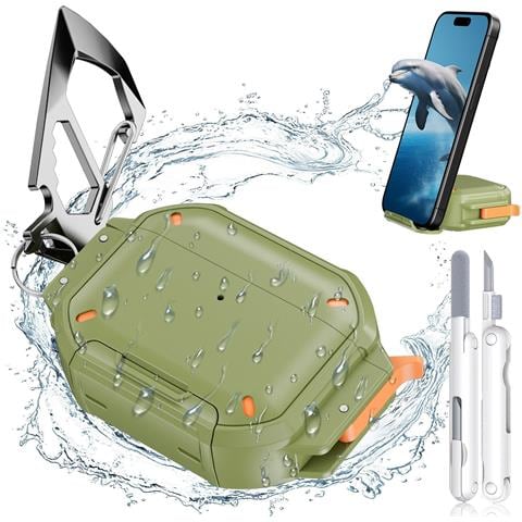 Custodia Protettiva In Tpu Con Penna Per La Pulizia Compatibile Con Apple Airpods Pro 3 - Antiurto E Impermeabile Green - Foto 1
