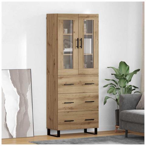 Credenza 2 pcs Rovere artigianale Legno Stratificato e Vetro - Foto 2