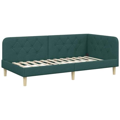 Cornice del letto ad angolo Verde Scuro 90 x 190 cm Tessuto - Foto 1