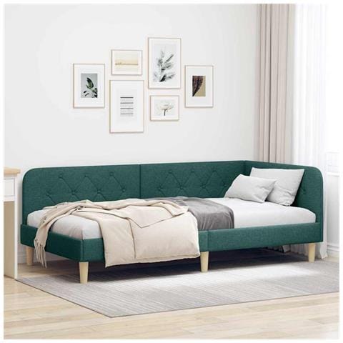 Cornice del letto ad angolo Verde Scuro 90 x 190 cm Tessuto - Foto 2