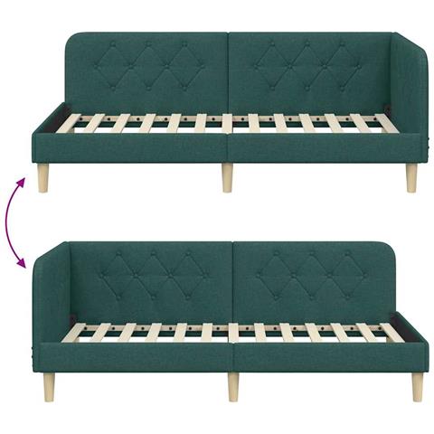Cornice del letto ad angolo Verde Scuro 90 x 190 cm Tessuto - Foto 9