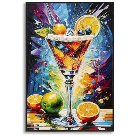 Stampa Decorata Su Tela Laccata Cocktail Modello A Con Cornice - Foto 1