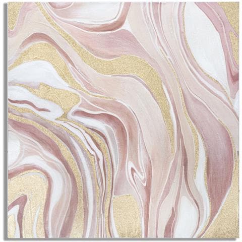 Dipinto Su Tela Pinkly Astratto Effetto Marmo Rosa, Bianco E Oro 80x80 Cm - Foto 1
