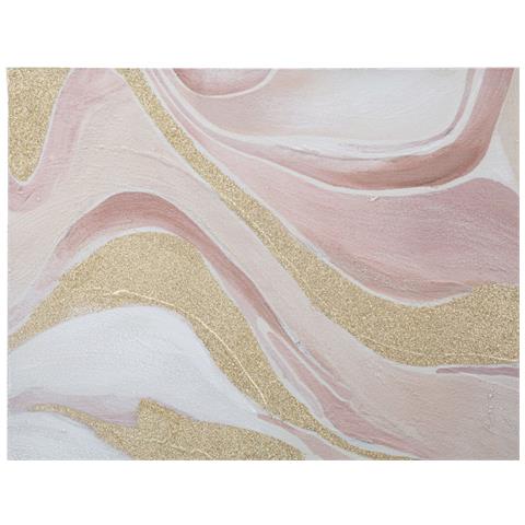 Dipinto Su Tela Pinkly Astratto Effetto Marmo Rosa, Bianco E Oro 80x80 Cm - Foto 2