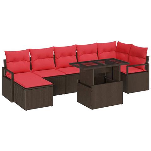 Set Divano da Giardino 8 pcs Marrone e Rosso polyrattan - Foto 1