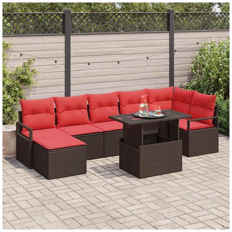 Set Divano da Giardino 8 pcs Marrone e Rosso polyrattan - Foto 2