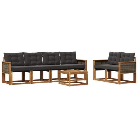 Set di divani da esterno con cuscino 7 pcs Naturale e Nero - Foto 1