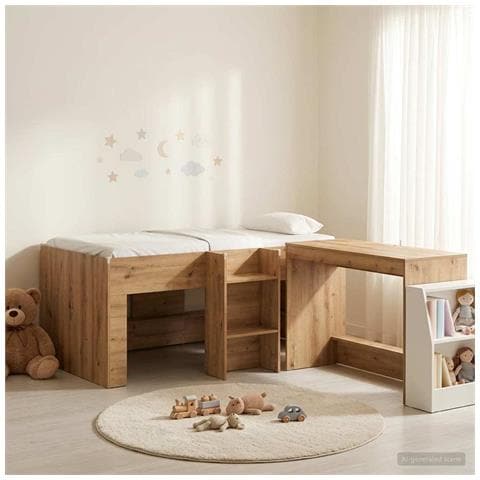 Letto alto per bambini con scrivania 2 pz Rovere Artigianale - Foto 2