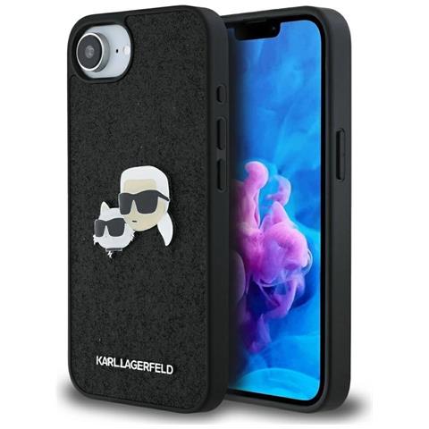 Custodia Metallica Lucida Per Iphone 16e Di Karl Lagerfeld Con Design Di Karl E Choupette - Nera - Foto 1
